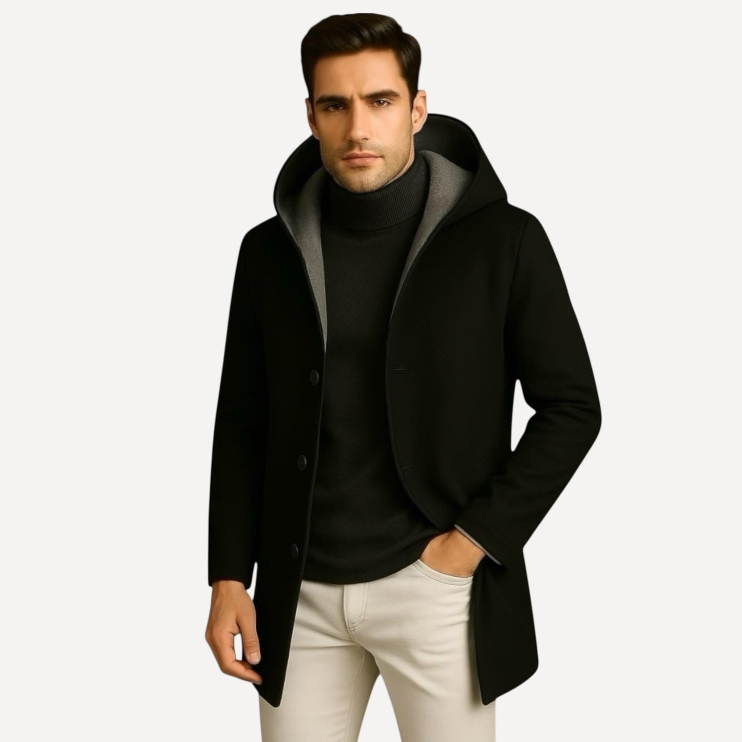 Abrigo de Paño Bicolor con Capucha